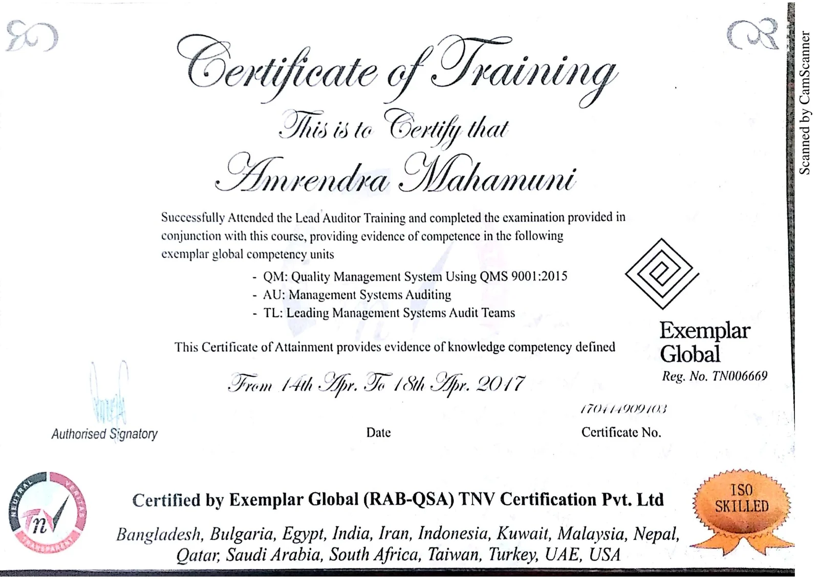 Lead auditor training certificate