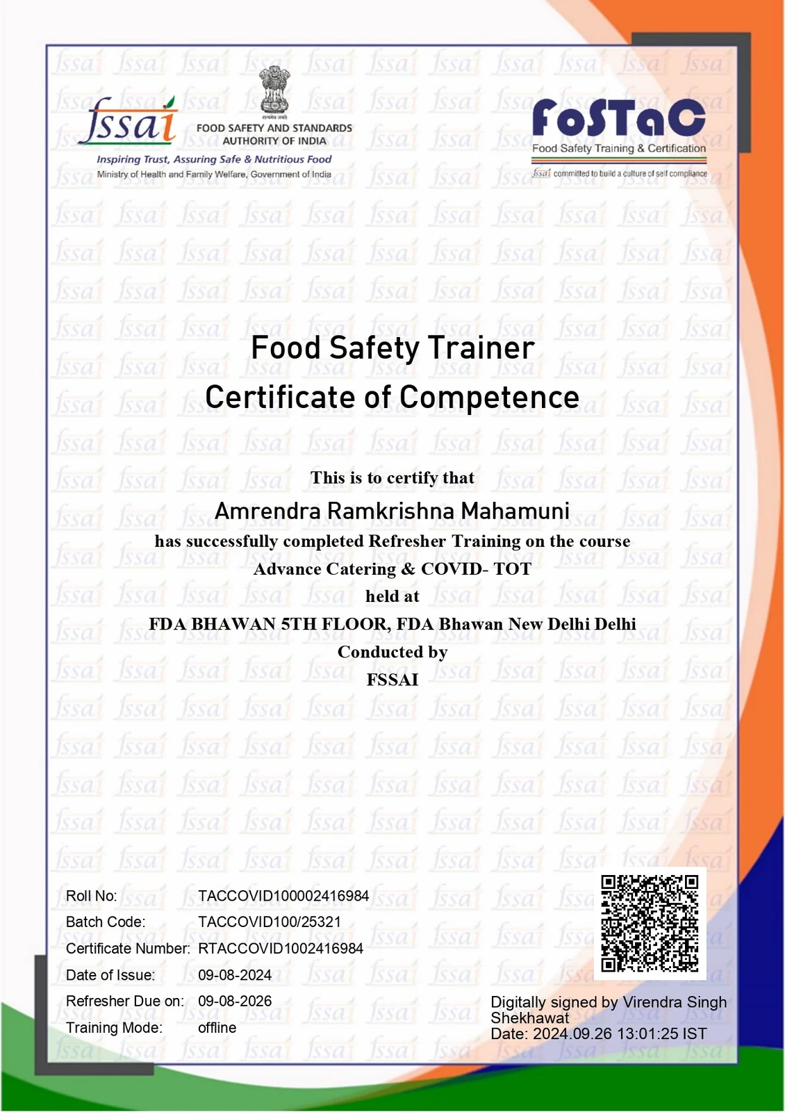 FoSTaC Advanced Catering Trainer Certificate