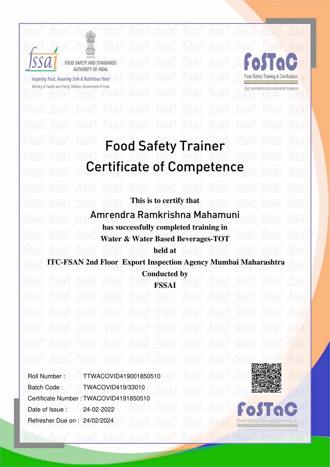 Water Testing ToT Certificate